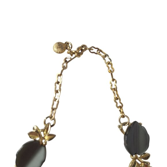 Vtg Statement Collar Necklace Gold Tone Orange Gray Stone Leaf Detail Autumncore - Picture 3 of 5